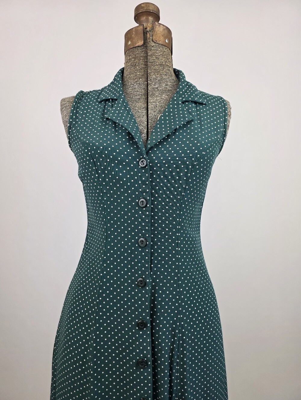 My Michelle Vintage 90's Women's Green Polkadot Button Front Collared Dress 3/4 - Picture 10 of 13